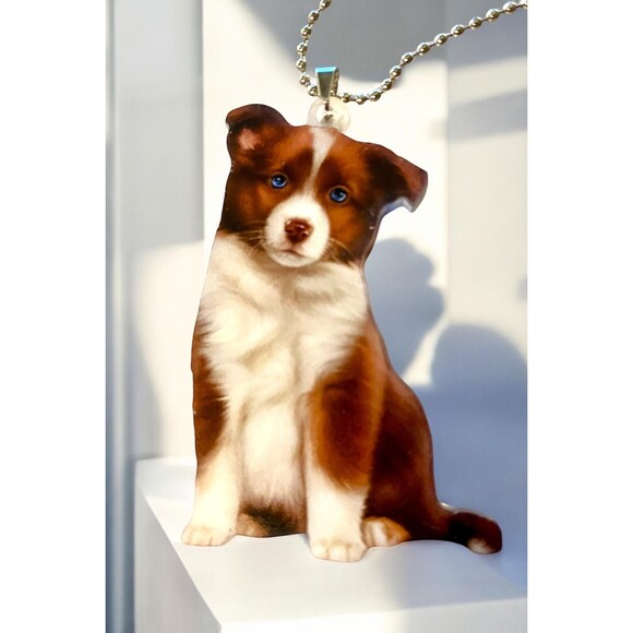 Cute Brown Border Collie Acrylic Keychain – Adorable Dog Hanging Ornament - Picture 1 of 5